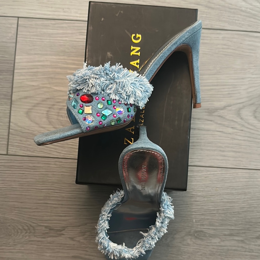 Zara Blue Embellished Women's Heels
